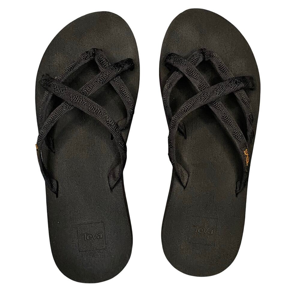 Teva Flip Flop Sandals Women Sz 8 Black Olowahu multi-strap crisscross